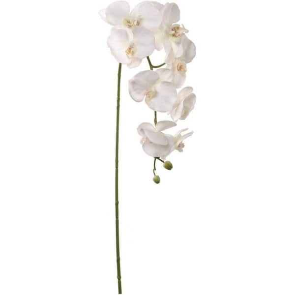 Larksilk 3.5 in. White Artificial Orchid Stems Flowering Plants with 9 Flowers, Floral Home by Artificial Flowers (Pack of 2)