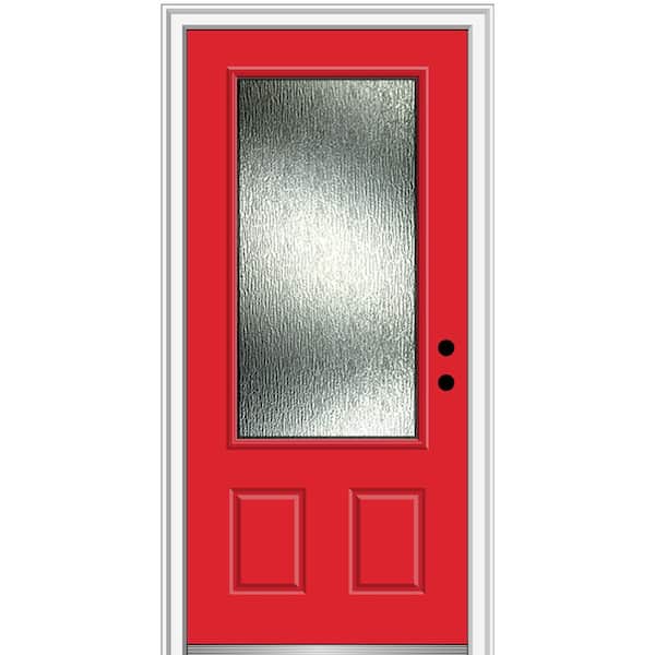 MMI Door Rain Glass 36 in. x 80 in. Left-Hand Inswing 3/4 Lite 2-Panel Painted Red Saffron Prehung Front Door on 6-9/16 in. Frame