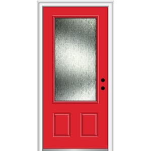 Rain Glass 36 in. x 80 in. Left-Hand Inswing Red Saffron Fiberglass Prehung Front Door on 4-9/16 in. Frame