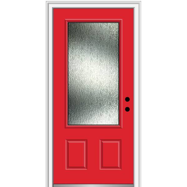 MMI Door Rain Glass 36 in. x 80 in. Left-Hand Inswing Red Saffron Fiberglass Prehung Front Door on 4-9/16 in. Frame