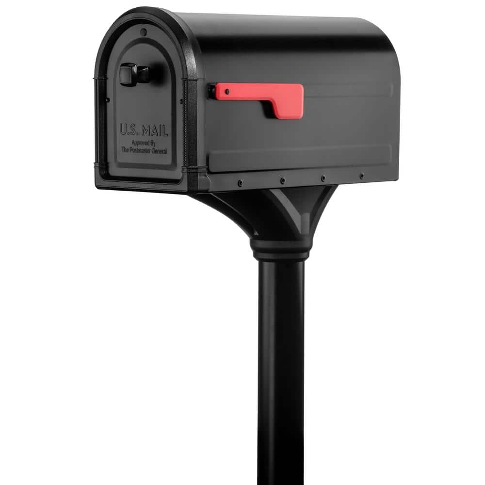 Large Black Aluminum Post Mount Mailbox with Steel Post