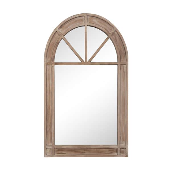 Lirago Farmhouse Arched Sash 32 in. W x 59 in. H Wood Framed Decorative Mirror In Brown