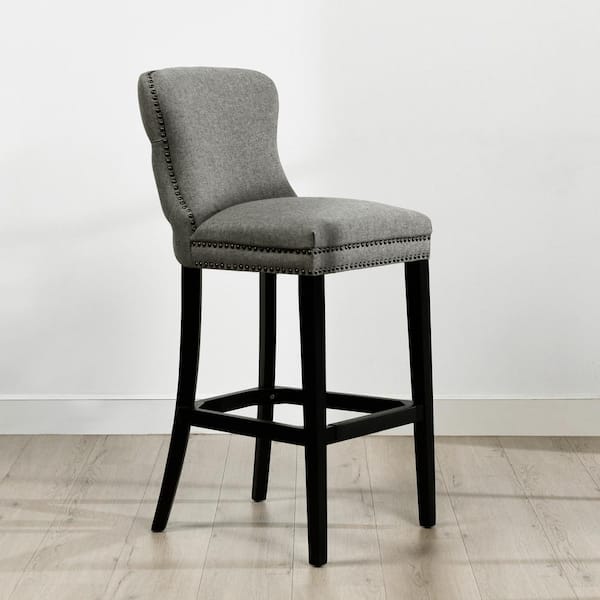 Jennifer Taylor Sonoma 32" Dark Heathered Gray Linen Upholstered Armless Bar Stool (Set of 2)