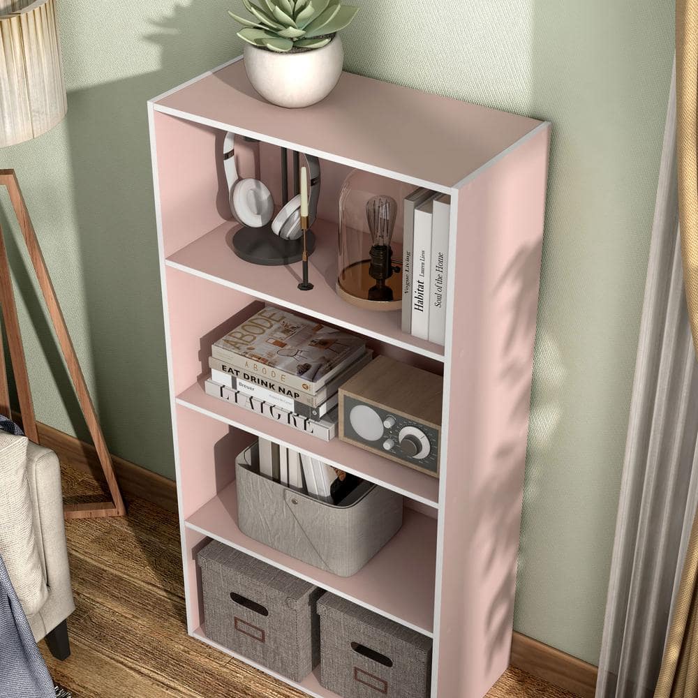 Light Pink Stackable 4-Tier Wood Cube Bookcase for Kids