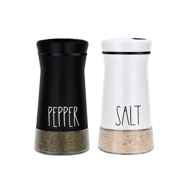 Farmhouse Stainless Steel Salt and Pepper Shakers Set with Adjustable Pour Holes for Himalayan, Kosher, or Black Pepper