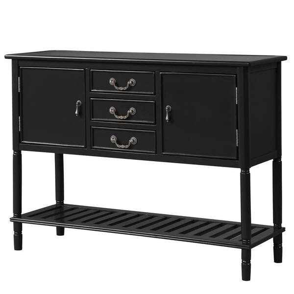 Living Room With 3 Drawers 2 Cabinets, Black Modern Console Table With Drawers