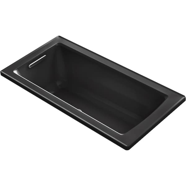 KOHLER Archer 60 in. x 30 in. Rectangular Drop in Air Bath Bathtub with Bask Heated Surface in Black