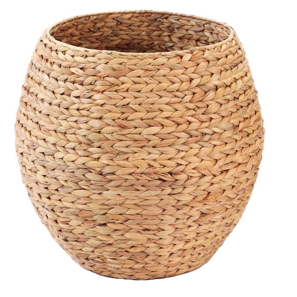 Natural Water Hyacinth 19.5" Round Wicker Storage Ottoman with Lid