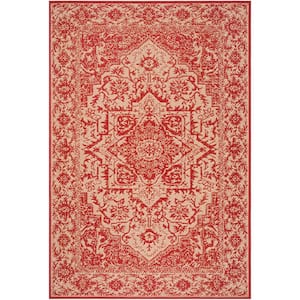 Beach House Red/Cream 2 ft. x 4 ft. Medallion Indoor/Outdoor Area Rug