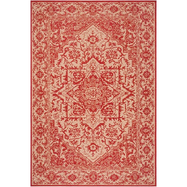 Beach House Red/Cream Doormat 2 ft. x 4 ft. Medallion Indoor/Outdoor Area Rug