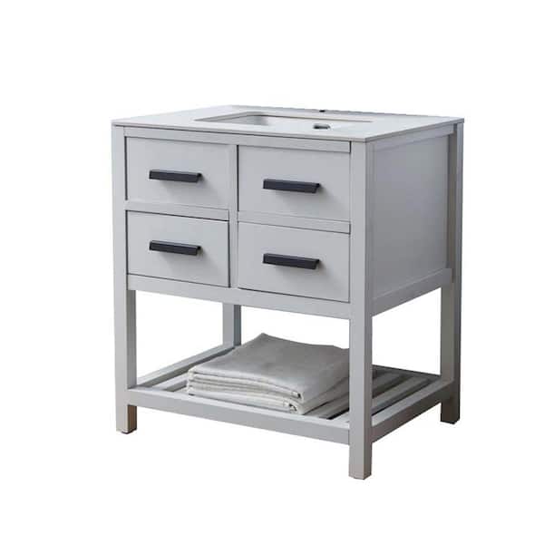 VAPSINT 30 in. W x 22 in. D x 32 in. H Freestanding Bathroom Vanity in White with White Ceramic Sink Top