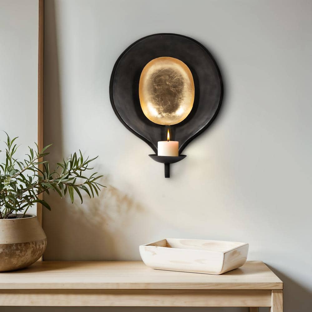 15" Black and Gold Iron Round Votive Holder
