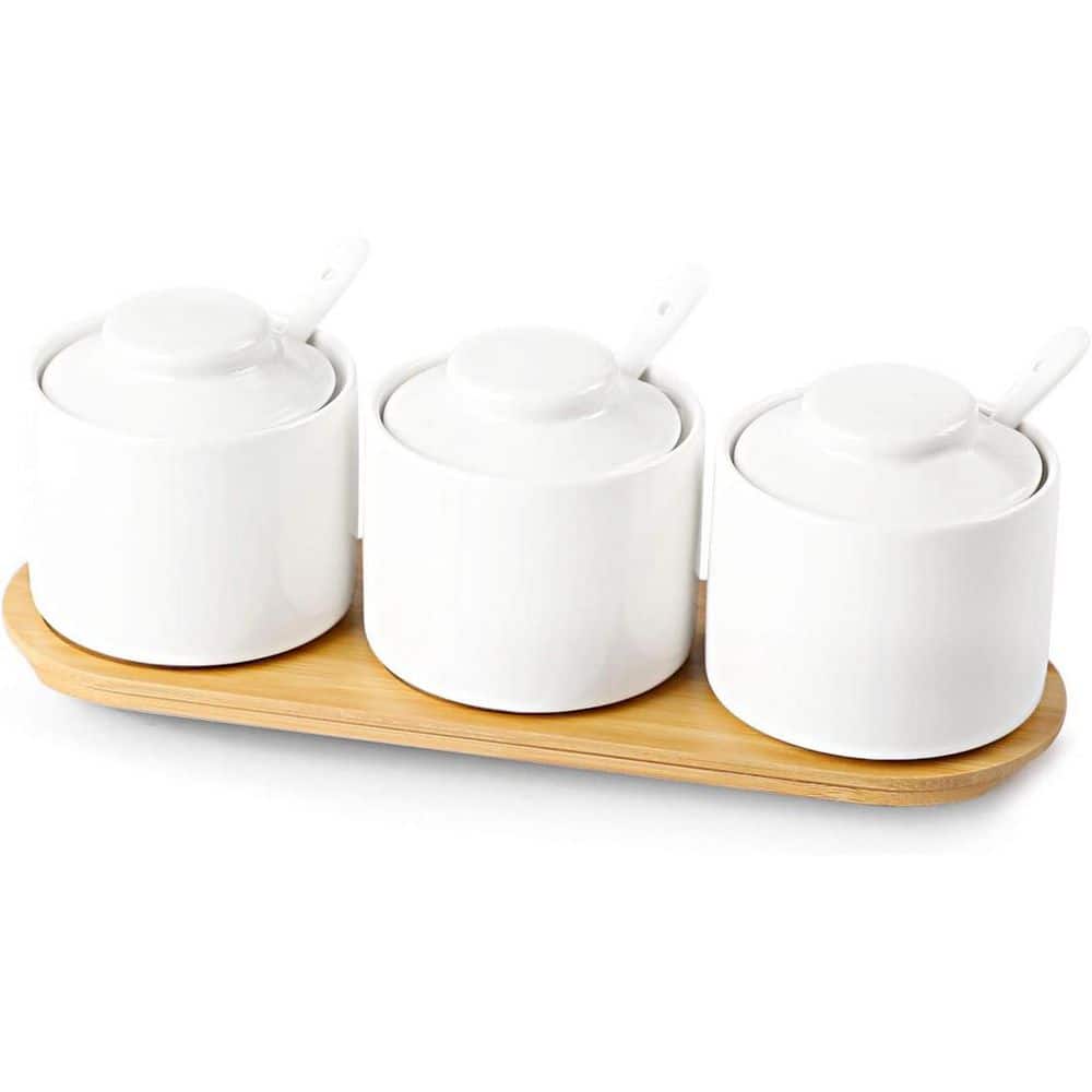3-Piece White Ceramic Condiment Jar Set with Tray and Spoons, Seasoning Box Sugar Bowl for Kitchen Storage price history on PriceWatchPro