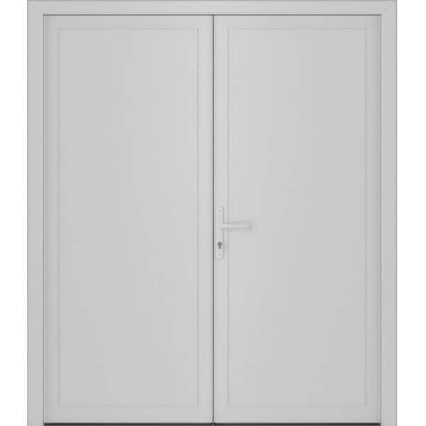 72 in. x 80 in. Right-hand/Inswing Frosted Glass White Silk Doouble Steel Prehung Front Door with Hardware