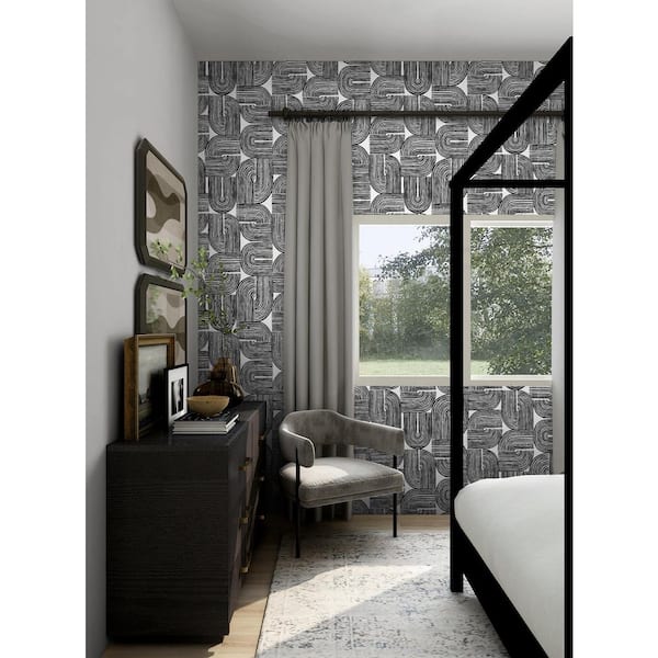 57.5 sq. ft. Off-White and Onyx Piper Geometric Unpasted Nonwoven Paper Wallpaper Roll