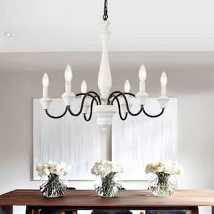 6 Light Black/Retro White Farmhouse Branches Chandelier for Bedroom Study Dining Room