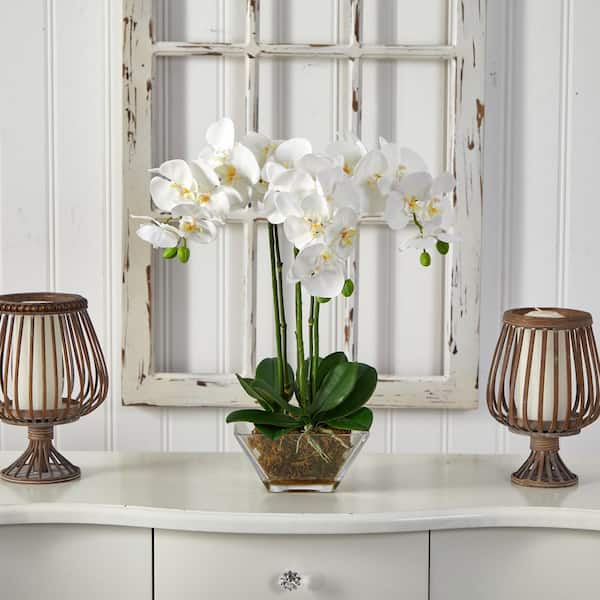 Nearly 22 in. Artificial Triple Phalaenopsis in Glass Vase 4570 - The Home Depot
