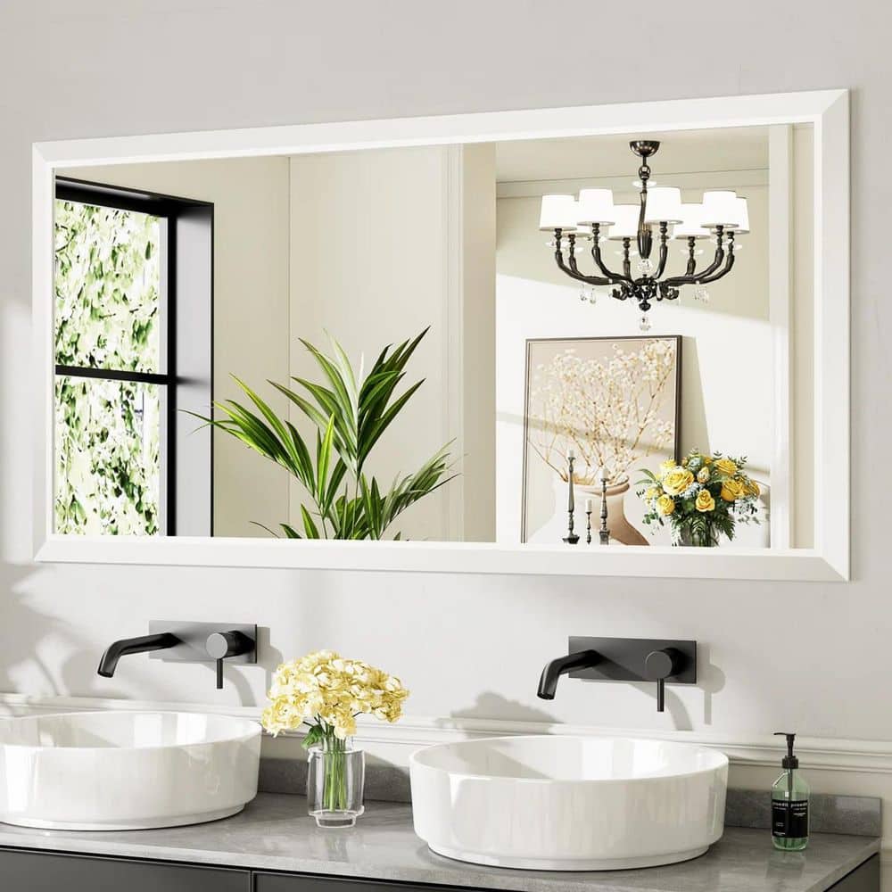 60 in. W x 30 in. H Rectangular Framed French Cleat Wall Mounted Tempered Glass Bathroom Vanity Mirror in White price history on PriceWatchPro