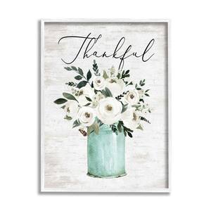 Thankful Phrase Ranunculus Bouquet Milk Tin By Lettered and Lined Framed Print Abstract Texturized Art 16 in. x 20 in.
