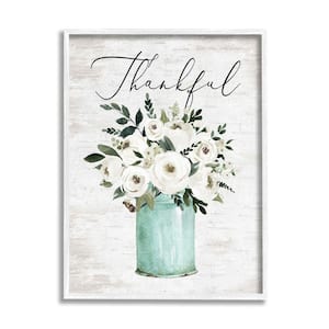 Thankful Phrase Ranunculus Bouquet Milk Tin By Lettered and Lined Framed Print Abstract Texturized Art 24 in. x 30 in.