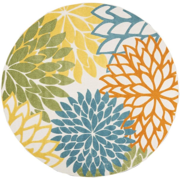 Blue, Ivory 8 ft. x 8 ft. Woven Polypropylene Indoor/Outdoor Area Rug