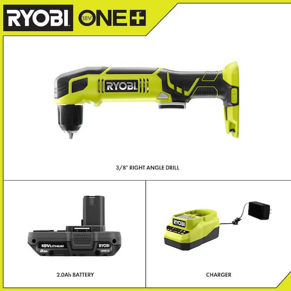 RYOBI ONE+ 18V Cordless 3/8 in. Right Angle Drill with 2.0 Ah