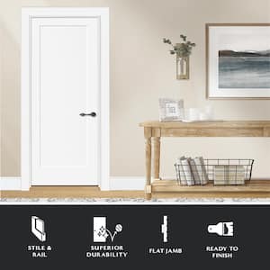 32 in. x 80 in. 1-Panel Shaker White Primed Left Hand Solid Core Wood Single Prehung Interior Door with Nickel Hinges