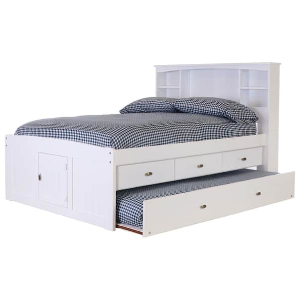 Captains Bookcase Bed With 3 Drawers, White Twin Trundle Bed With Bookcase