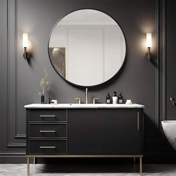 Black 39 in W x 39 in. H Modern Round Aluminium Framed Mirror Wall Mirror Wall Decor Mirror