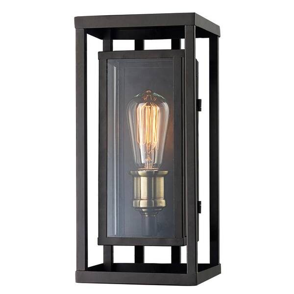 Monteaux Lighting Retro 1-Light Oil Rubbed Bronze and Antique Brass Outdoor Wall Lantern Sconce Light
