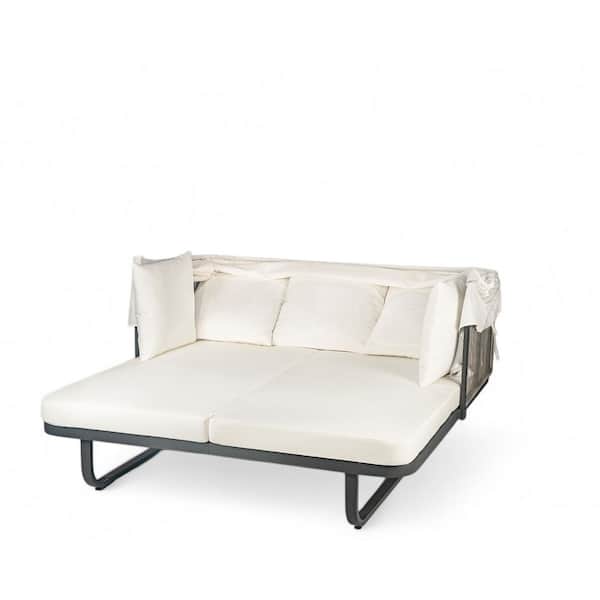 Nestfair 1-Piece Wicker Outdoor Patio Day Bed with Beige Cushions