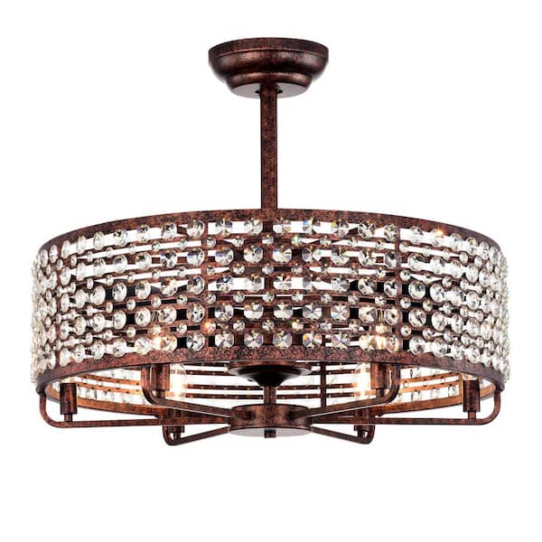 26 in. Indoor Antique Bronze Crystal Semi-Enclosed Ceiling Fan Luxury Ceiling Fan with Light kit and Remote Control
