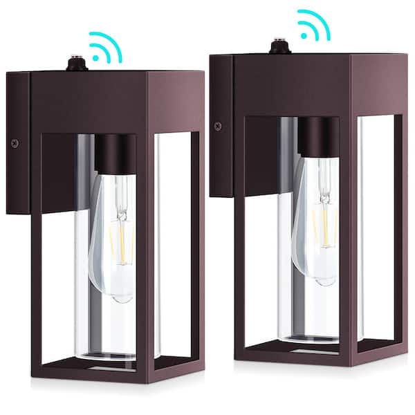 HKMGT 10.2 in. Caramel Dusk to Dawn Modern Porch Lights Outdoor Hardwired Wall Lantern Sconce with No Bulbs Included (2-Pack)