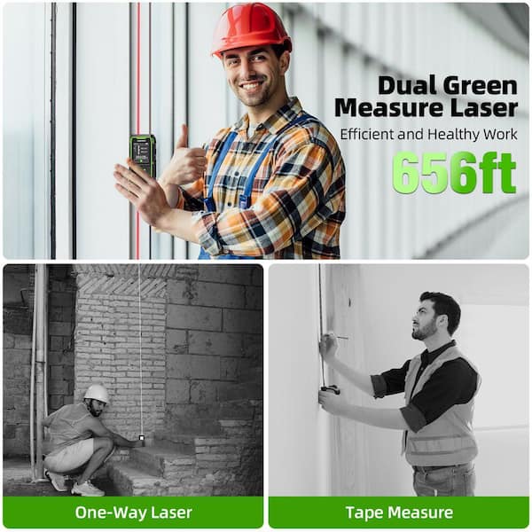 656 ft. Bidirectional Laser Distance Measure, Rechargeable Measuring Tool with 9-Modes, Auto-Rotating Display and Case