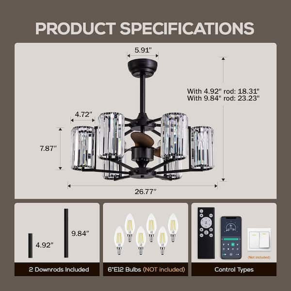FANNEHONNE 27 in. Lavia Indoor Black Farmhouse Ceiling Fan with