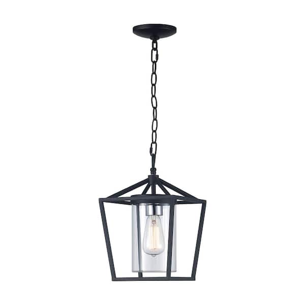 Monteaux Lighting 1-Light Black Outdoor Pendant Light Fixture with Clear Glass