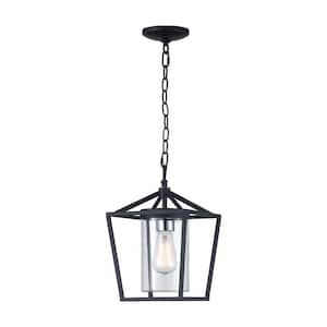 Monteaux 1-Light Black Outdoor Hanging Pendant with Clear Glass