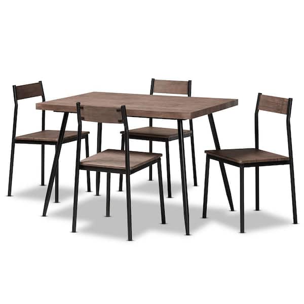 Baxton Studio Mave 5-Piece Walnut and Black Dining Set