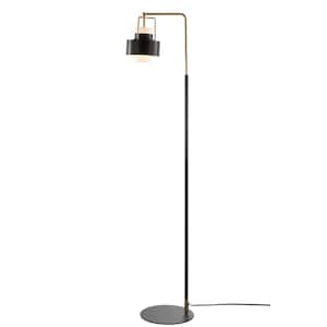 Brendon 59.5 in. Black/Brass Gold Arc Floor Lamp with Black Shade