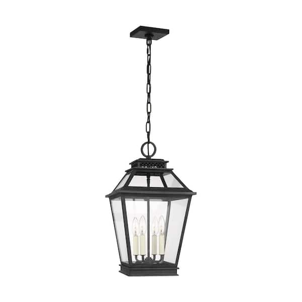 Generation Lighting Falmouth 4-Light Dark Weathered Zinc Outdoor Hanging Lantern Pendant Light with Clear Glass Panels