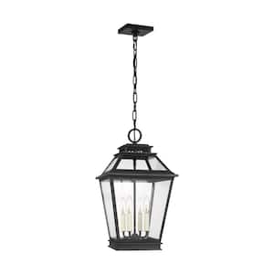 Falmouth 4-Light Dark Weathered Zinc Outdoor Hanging Lantern Pendant Light with Clear Glass Panels