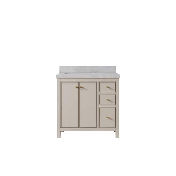 Willow Collections Chicago 36 in. Left Offset Sink Freestanding Fine Grain Bath Vanity with Pearl Gray Qt. Top Unassembled
