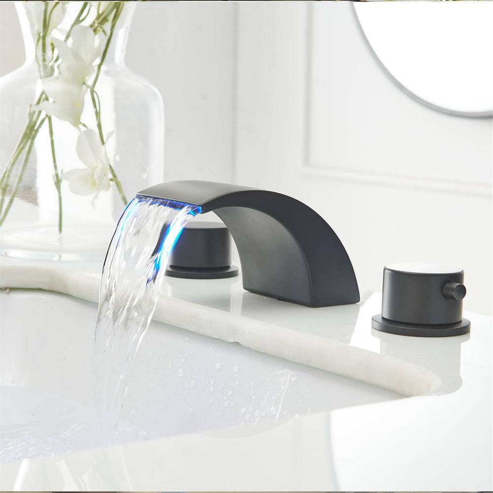 Matte Black LED Waterfall Double-Handle Bathroom Faucet