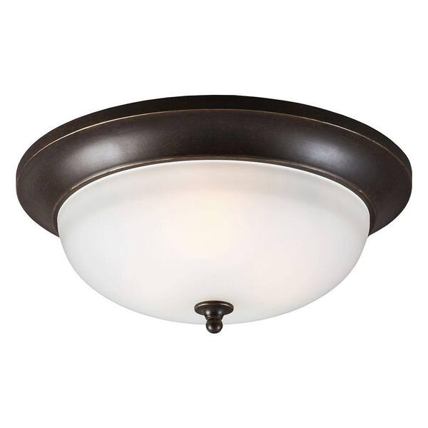 Generation Lighting Humboldt Park 3-Light Outdoor Burled Iron Ceiling Flushmount with Satin Etched Glass