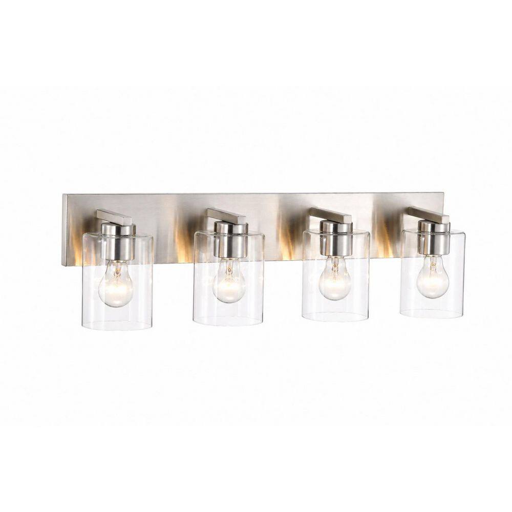 25 in. 4 Light Brushed Nickel Modern Indoor Hardwired Bathroom Vanity Light Fixture with Clear Square Glass Shades price history on PriceWatchPro
