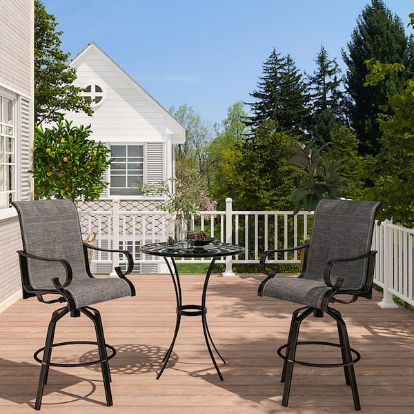 360° Swivel Function Aluminum Frame Outdoor Bar Stool Chair with Blended Fabric Seat and Backrest (Set of 2)