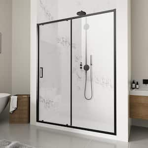 QuickMount 54 in. W x 74 in. H Single Sliding Semi Frameless Shower Door in Matt Black with Clear 1/4 in. Glass