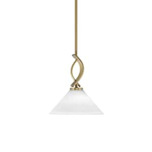 Olympia 100-Watt 1-Light New Age Brass Shaded Mini Pendant Light width Glass Shade