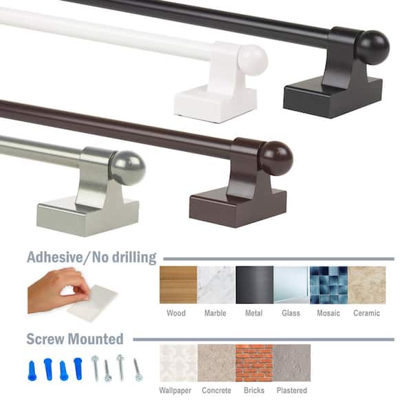 EMOH 7/16 Inch Self-adhesive or Wall-mounted Adjustable Rod 17-30 inch long (Set of 2) - Cocoa