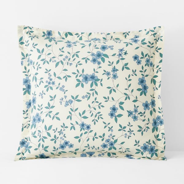 The Company Store Company Cotton Remi Ditsy Floral Blue Cotton Percale Euro Sham
